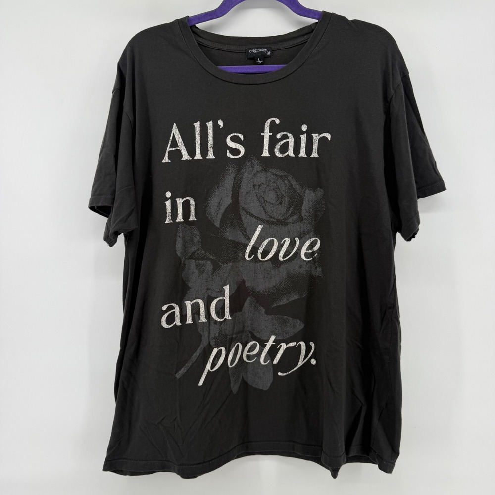 Originality All's Fair in Love and Poetry Rose Graphic T-Shirt Black Large